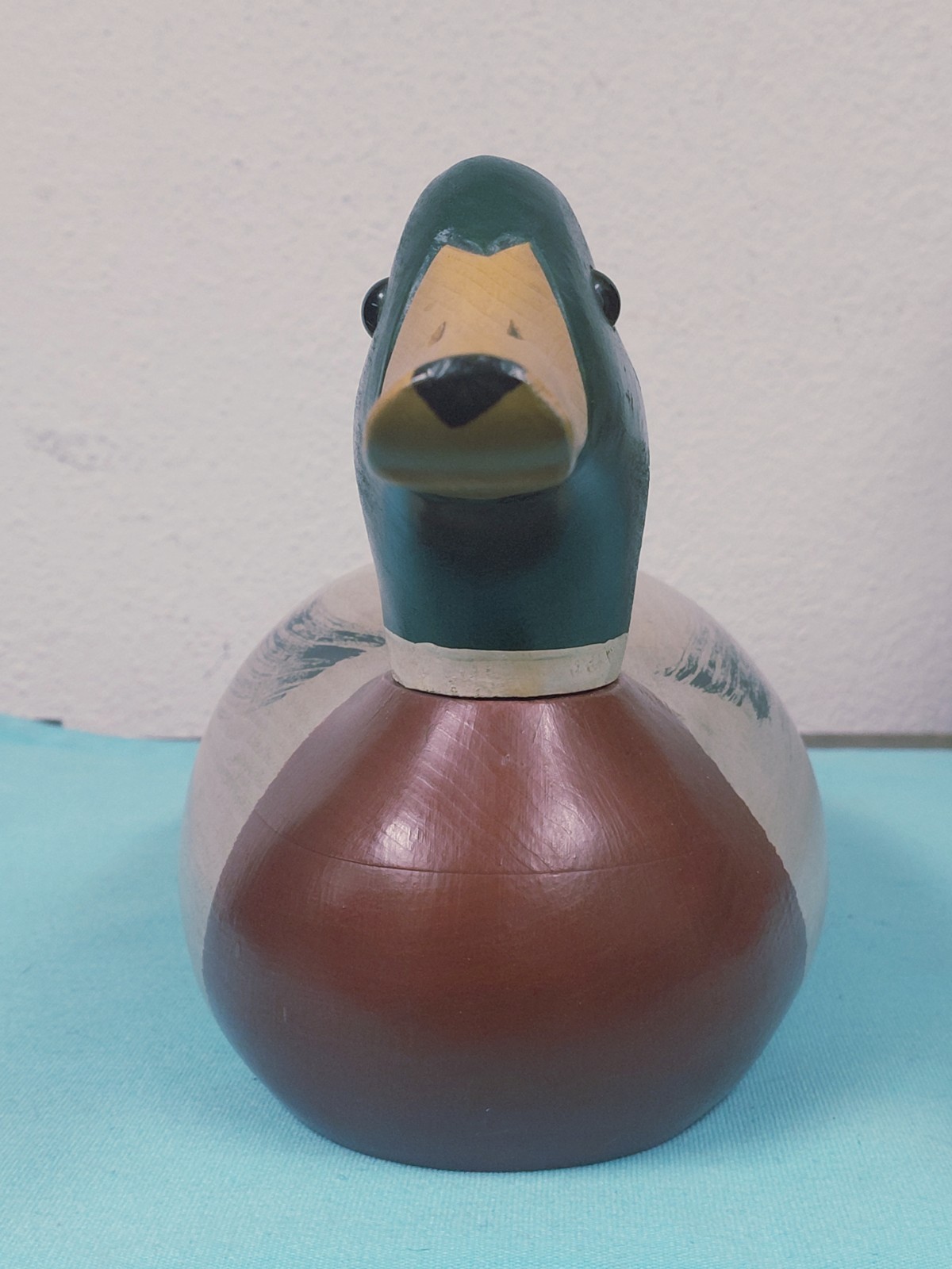 Vtg 1980 Ron Fisher Mallard Duck Decoy Signed Glass Eyes 14″ L 6″ T 5″ W VGUC