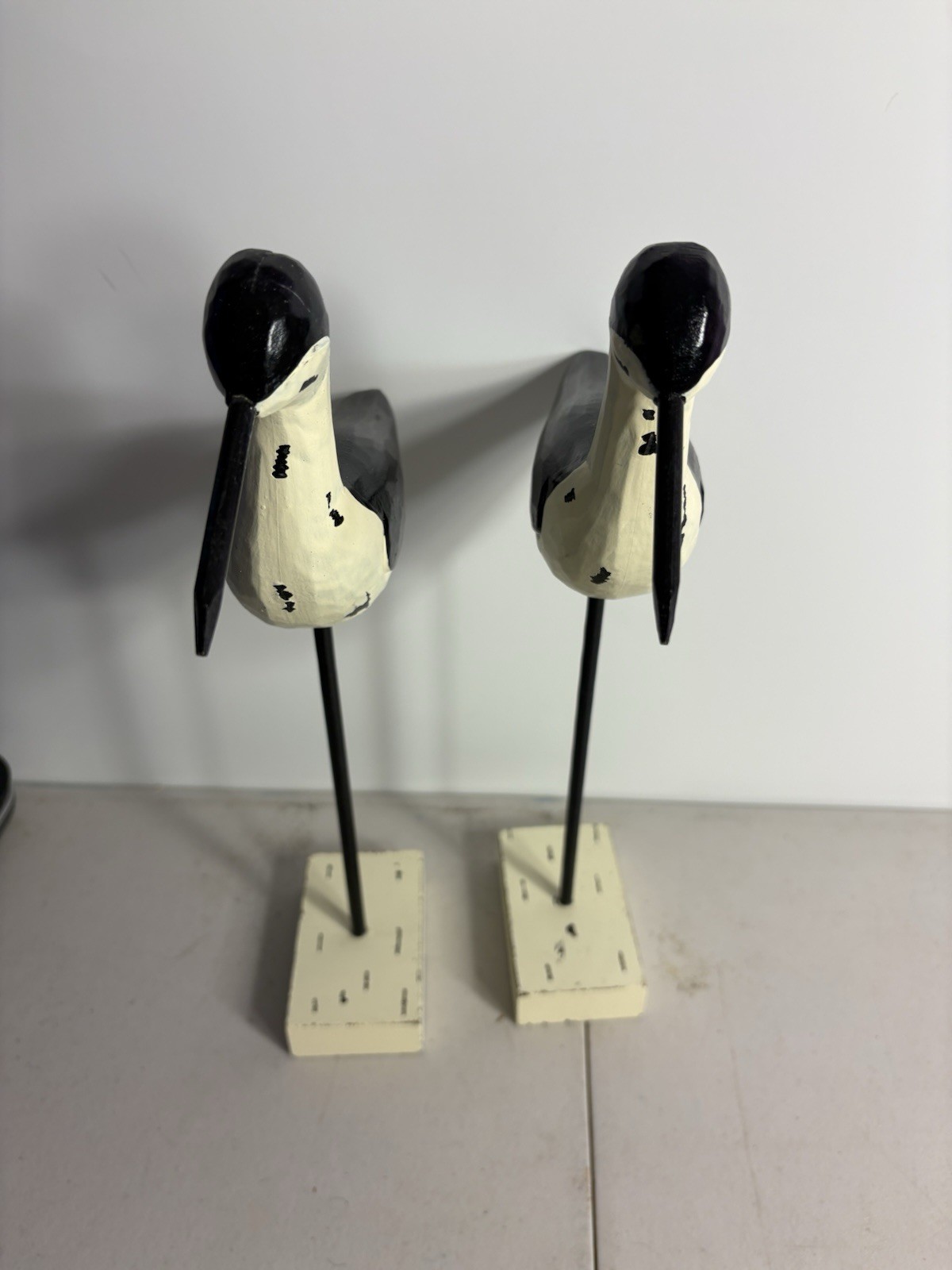 Set of 2 14” Sandpiper Shore Birds Decoys Carved Wooden Stand Black White EUC