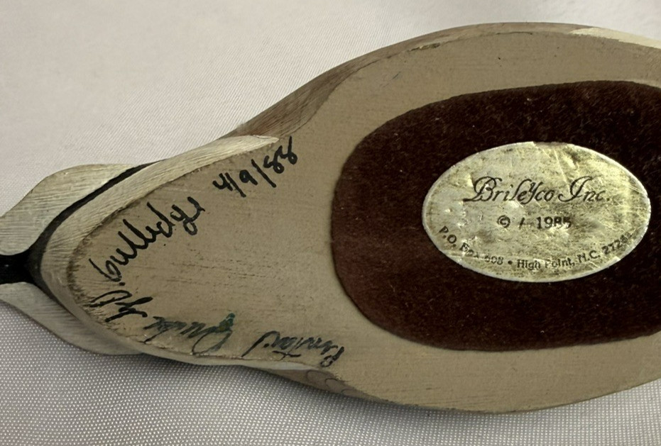 Duck Decoy Drake 1988 Handcrafted Mallard 7” Brileyco Inc. Signed