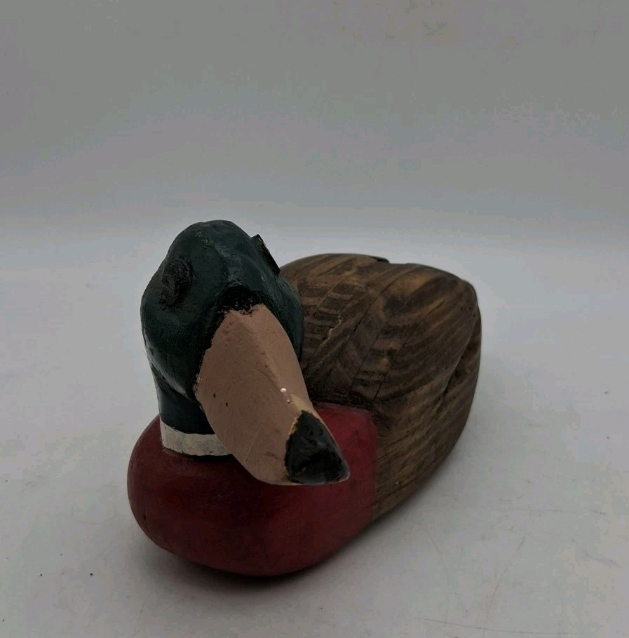 Folk Art Wooden Mallard Duck Decoy Hand Painted Carved Original Bird Vintage 8”