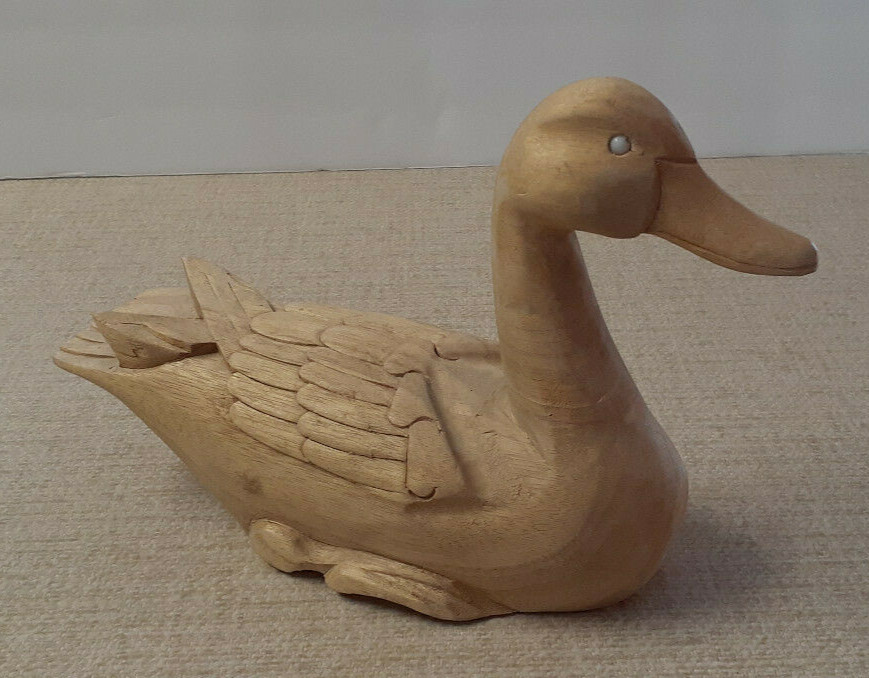 Vtg. Solid Wood Goose Decoy *Unfinished Natural Nice Detail Made in Philippines