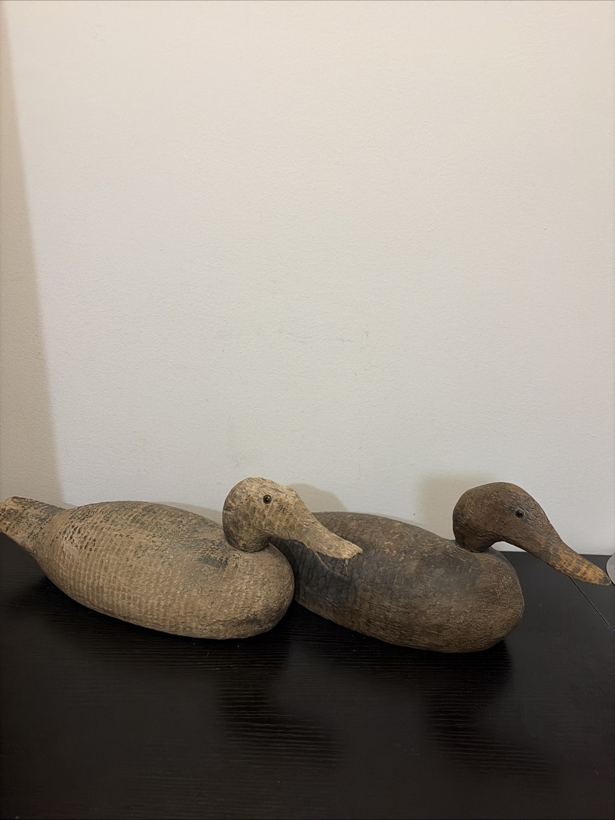 Antique Hand-Carved Wooden Mallard Duck Decoy Set Of 2