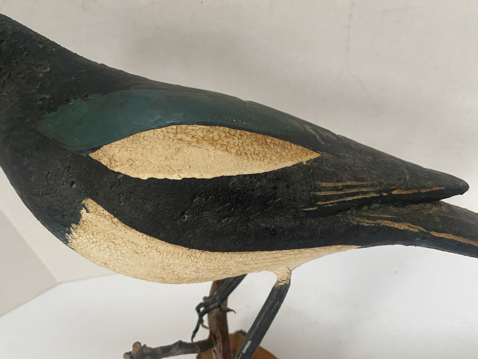 Vintage Magpie Bird Decorative Decoy, Glass Eyes, Wire Legs, Hand Painted