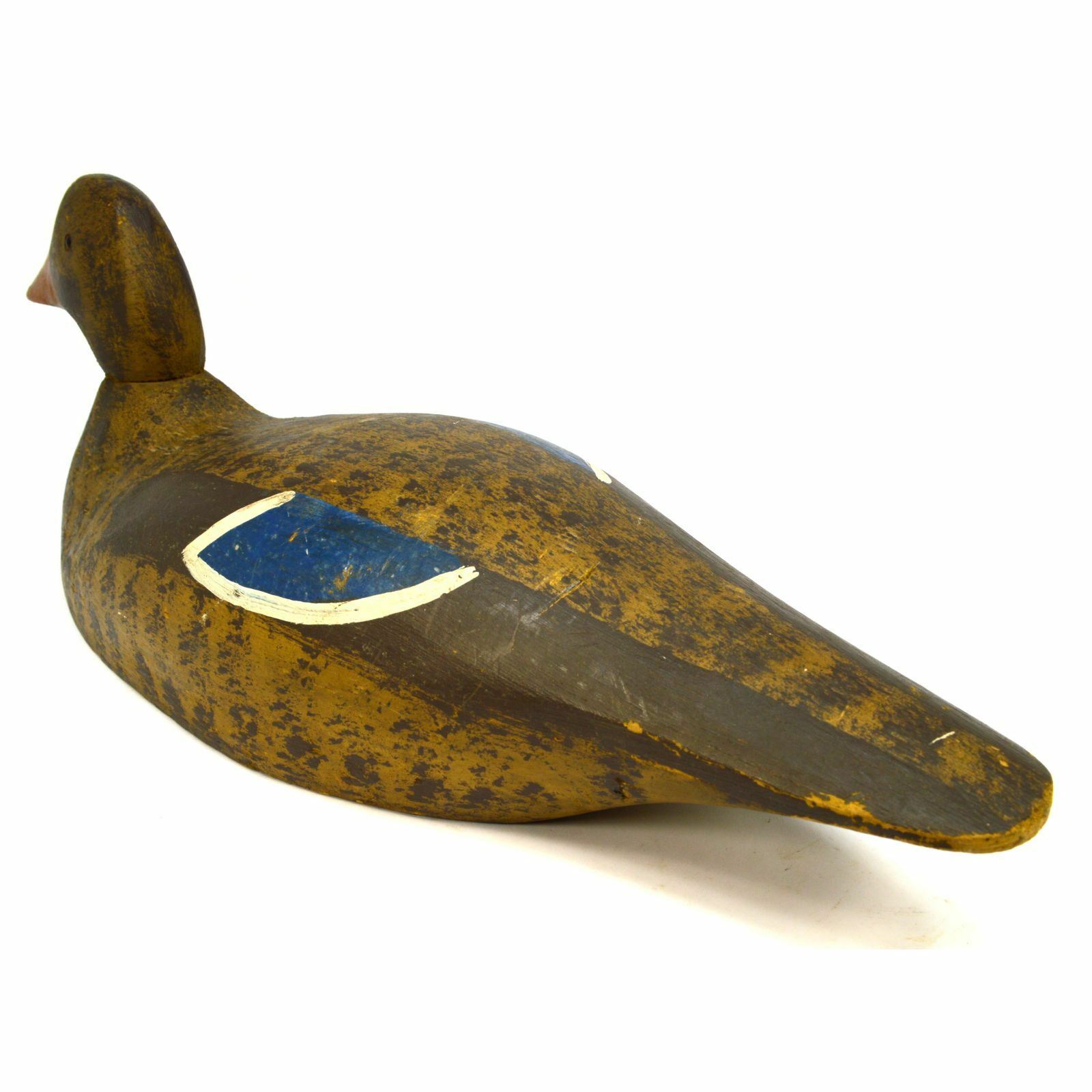 Vintage WOODEN DUCK DECOY Unsigned HAND-CARVED Hand-Painted GLASS EYES Folk Art?