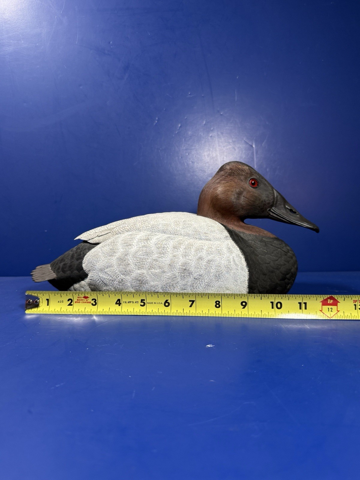 RA Meredith Canvasback Drake Wood Decoy Duck – Signed & Dated 1986 – 11.5” Long