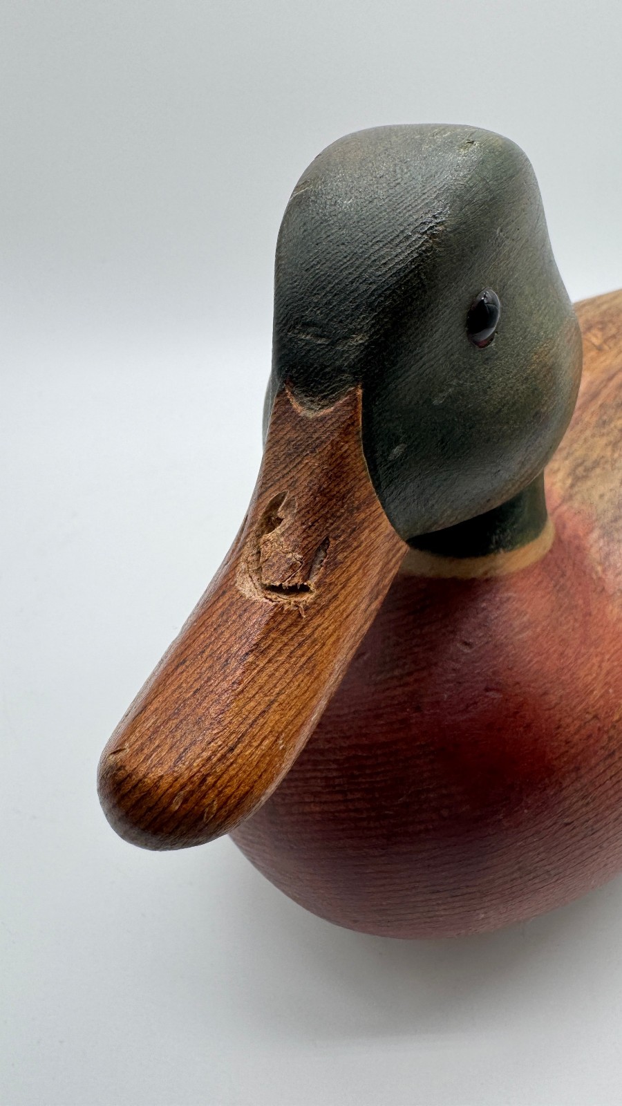 Vintage 1980 Hand Carved Solid Wood Mallard Drake Duck Decoy Glass Eyes Signed