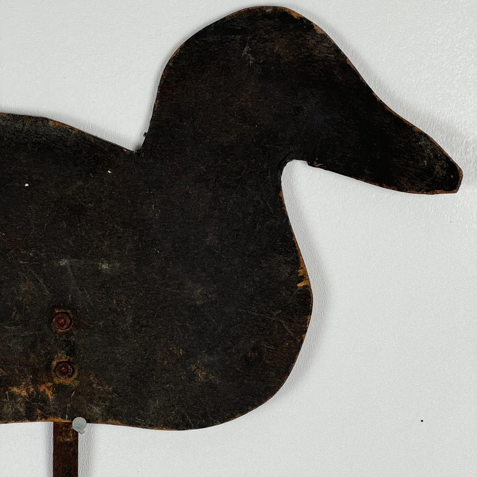Vintage, Hand Made Duck Cardboard Cutout Decoy On Metal Bar