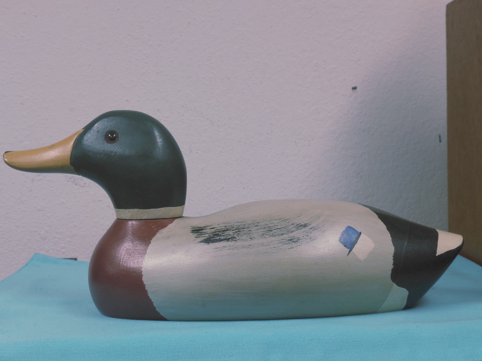 Vtg 1980 Ron Fisher Mallard Duck Decoy Signed Glass Eyes 14″ L 6″ T 5″ W VGUC