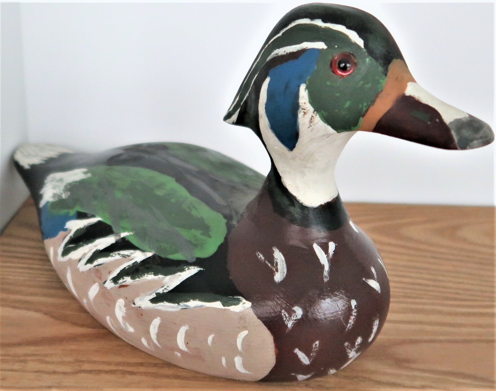 Duck Decoy Wood Carved Unsigned Black Blue Green and Gray Bird Collectible