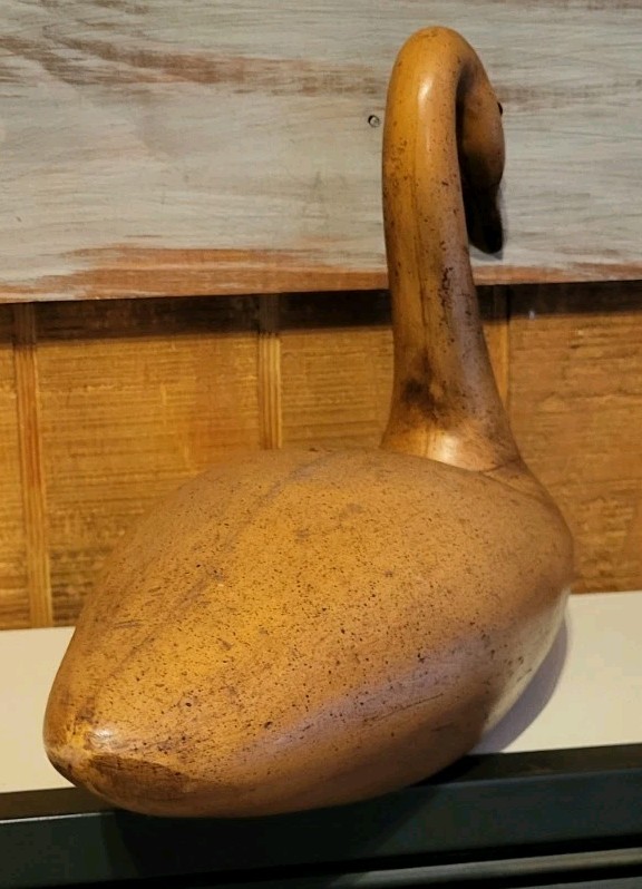 Vtg 22″ Solid Wood Large Hand Carved Wooden Longneck Swan Realistic Eyes MCM