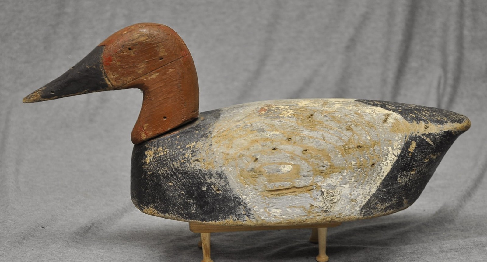 VINTAGE WOOD UNKNOWN MI CANVASBACK DRAKE DUCK DECOY ORIG PAINT GLASS EYES “FF”