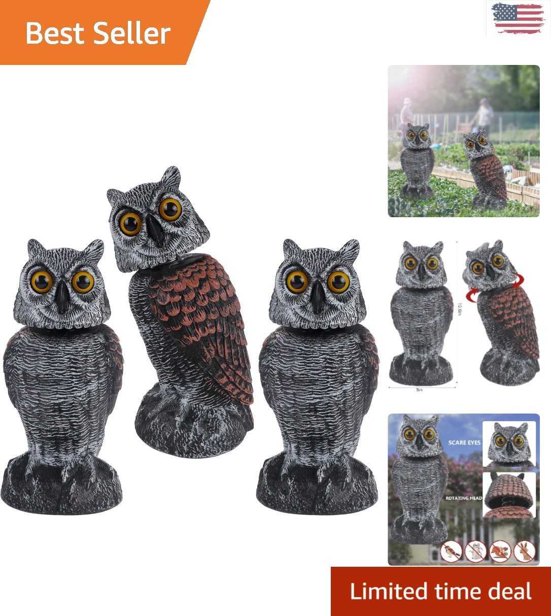 Realistic 10.6 Inch Owl Sculpture Set – Eco-Friendly Bird & Pest Repeller