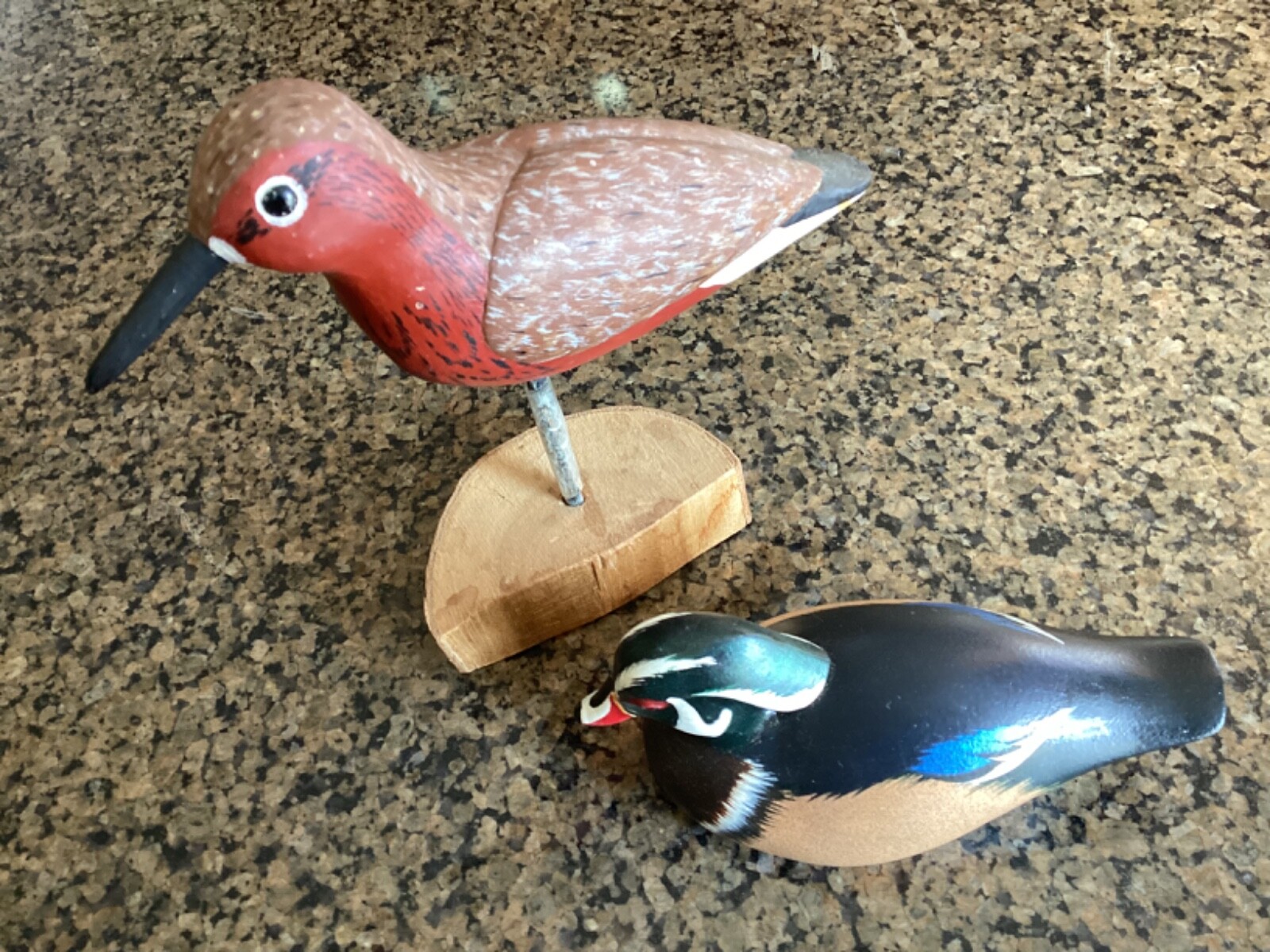 Lot of 2 Vintage Carved Wood Duck Decoy & Shore Bird Signed Dick Jessen & LH