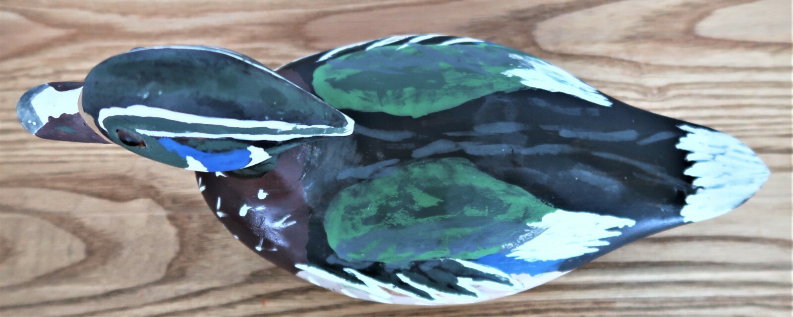 Duck Decoy Wood Carved Unsigned Black Blue Green and Gray Bird Collectible