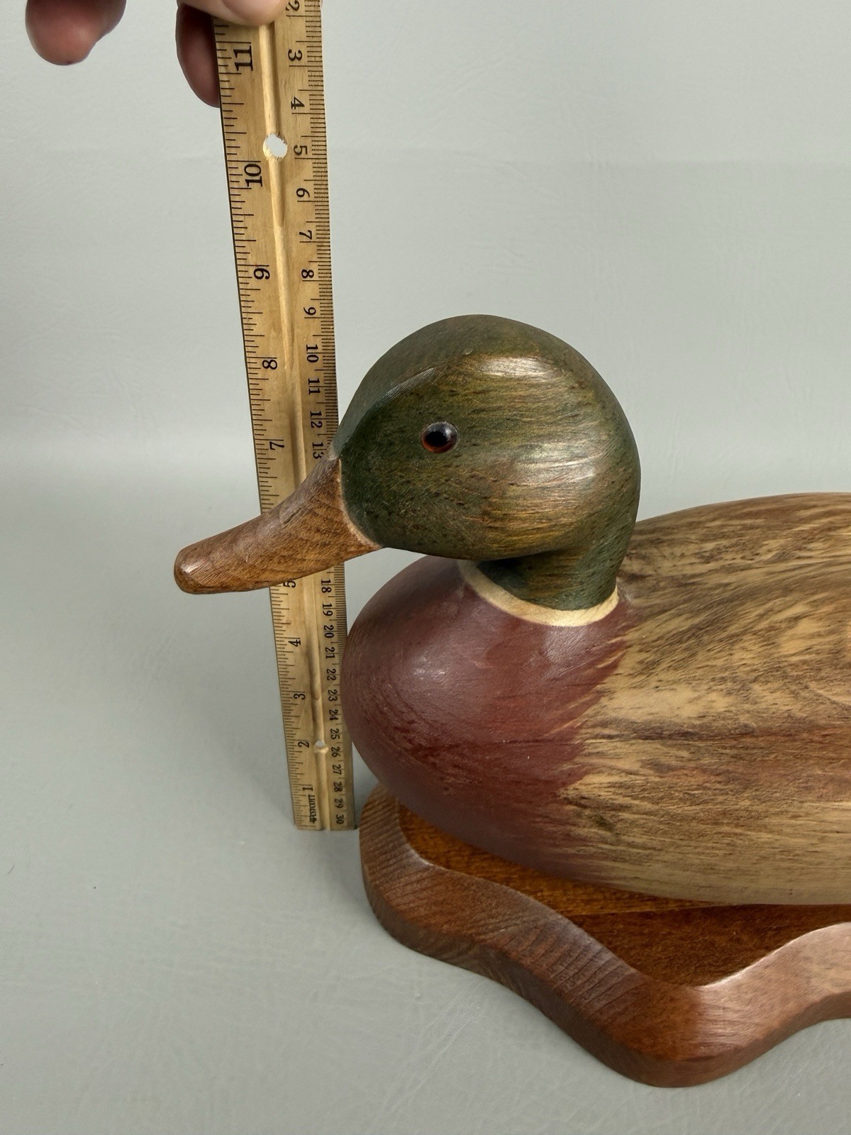 R.D. Lewis Carved Wood Mallard Drake Decorative Decoy Duck Signed 1982