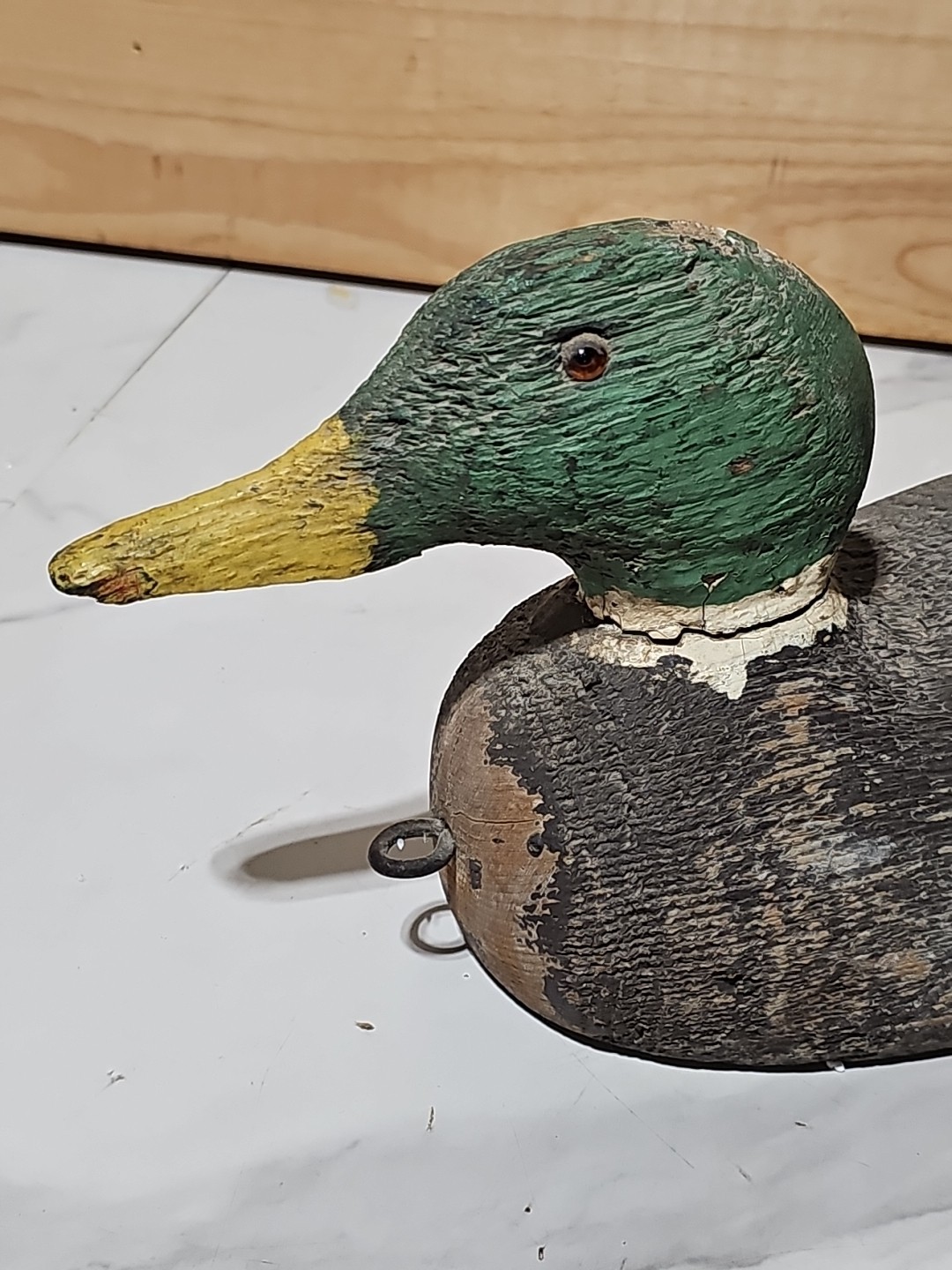 Antique Rustic Solid Wood Duck Decoy Hand Carved Hand Painted Mallard Drake