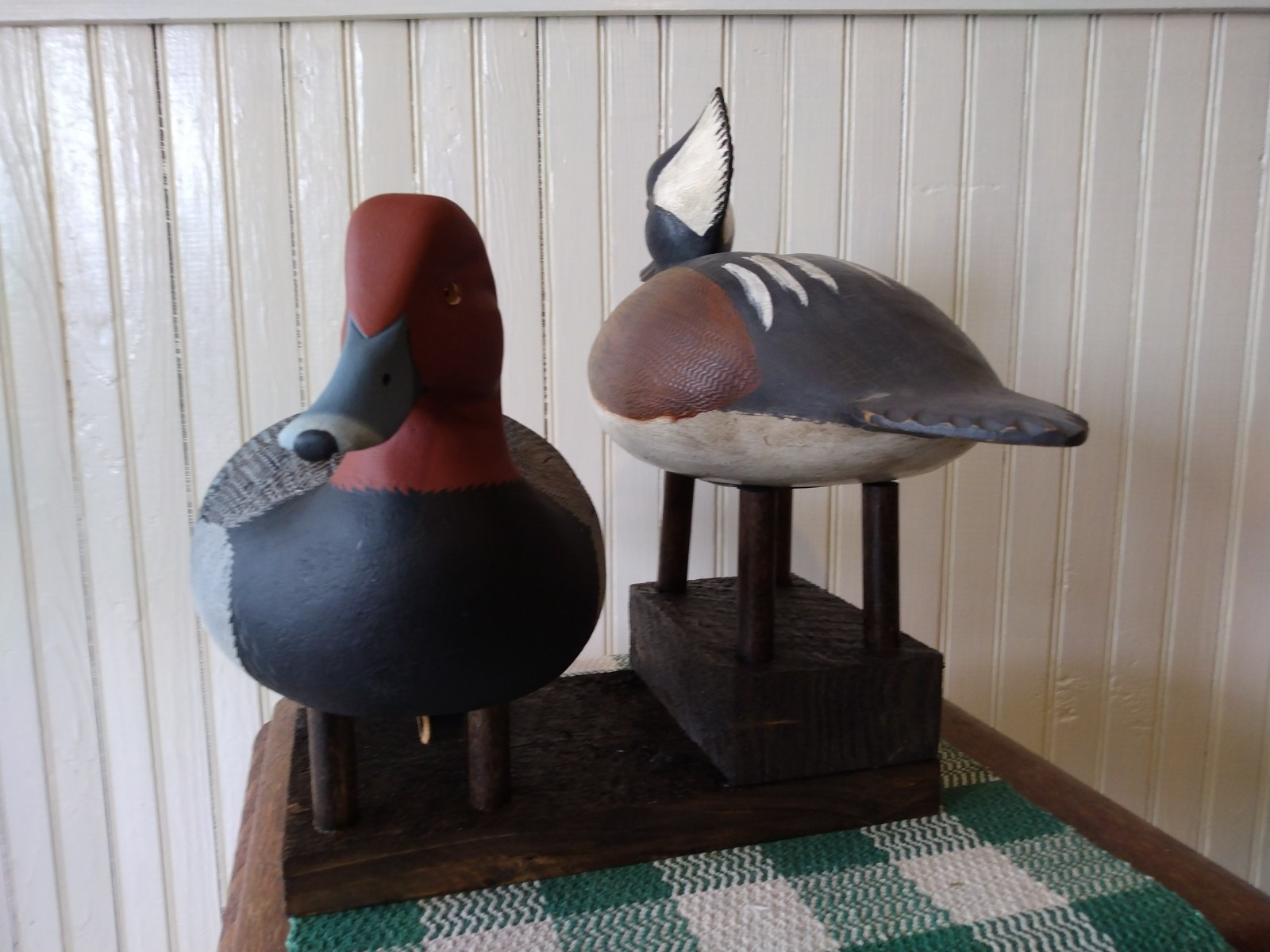 Handmade Rough Cut Wooden Duck Decoy Stand. Double Stand Holds Two Decoys