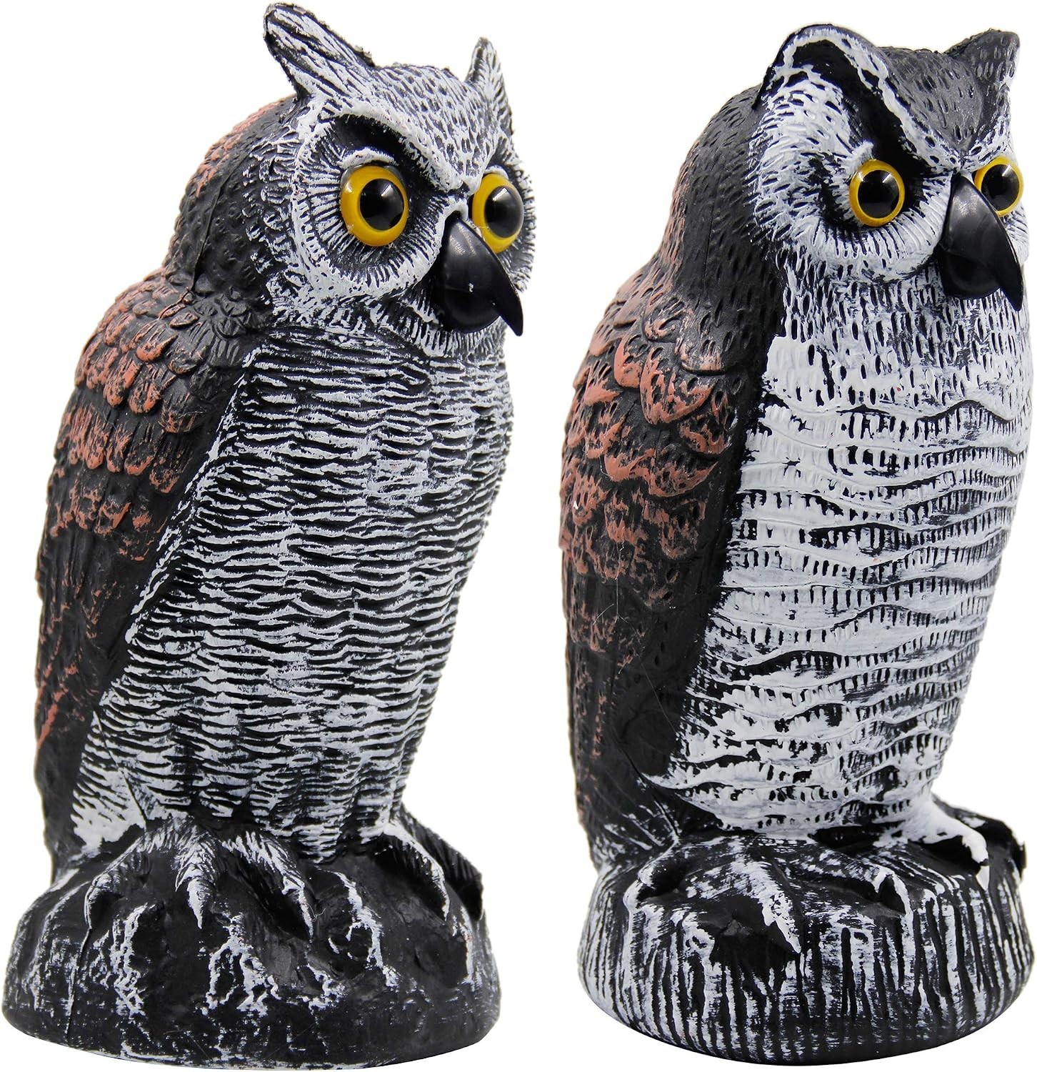 2 Pack Realistic Horned Owl Decoys 10.5” – Eco-Friendly Birds Scarecrow