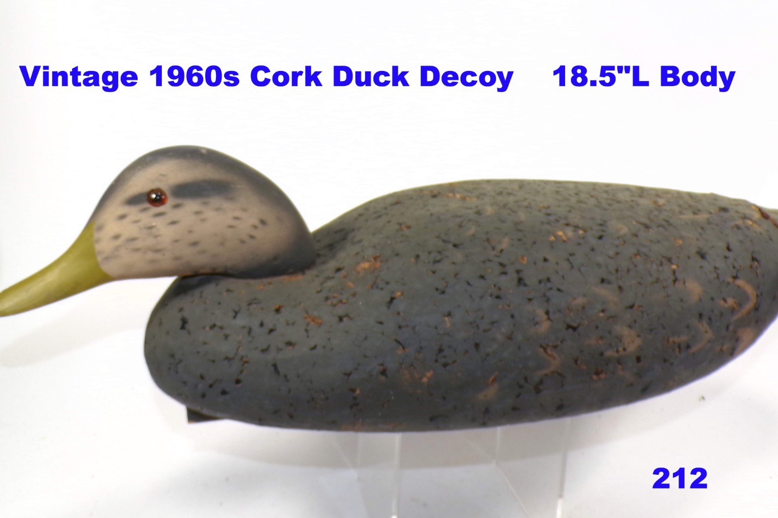 Vintage Cork Duck Decoys 1960s 18.5″L Body Black Displayed Only Hunting Shooting