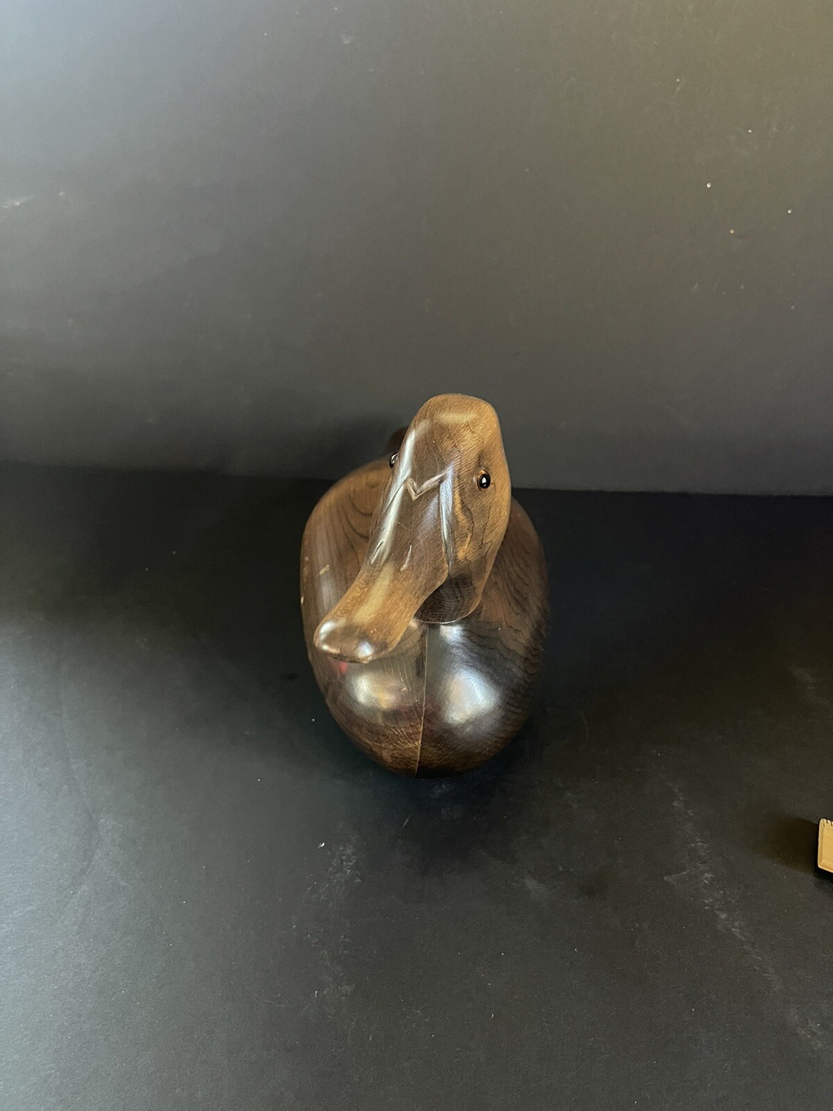 Beautifully hand crafted Wood Decoy Duck with Glass Eyes Signed Ron Fisher 1983