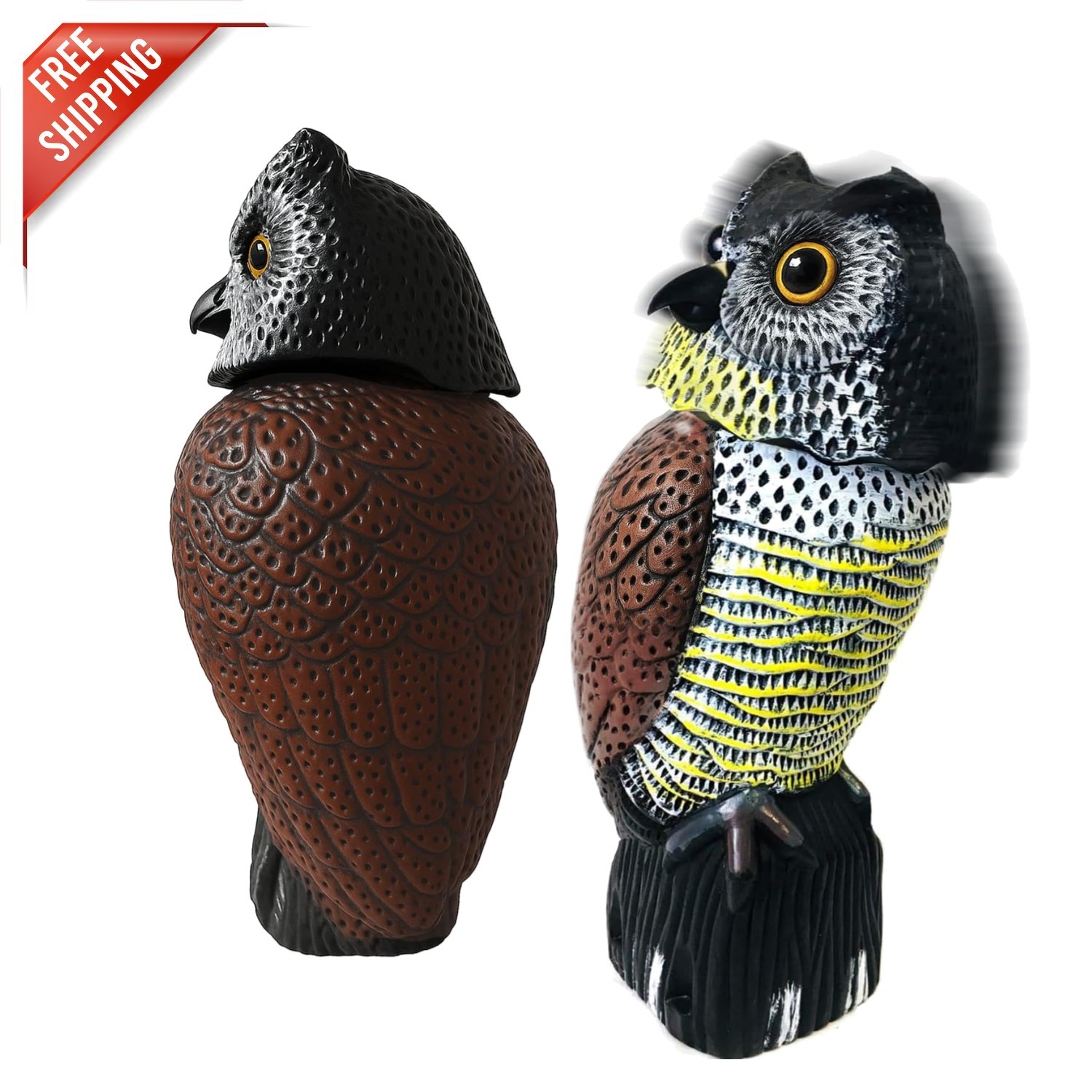 16″ Owl Decoy Statue with Rotating Head – Perfect Garden Decoration