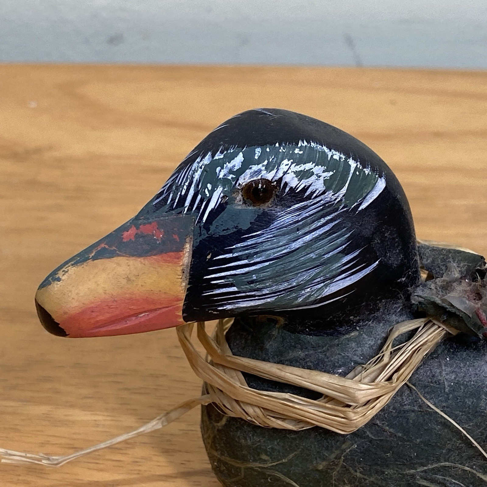 Vintage Hand Made 6-inch Carved Wooden Duck Decoy Green Primitive Home Decor