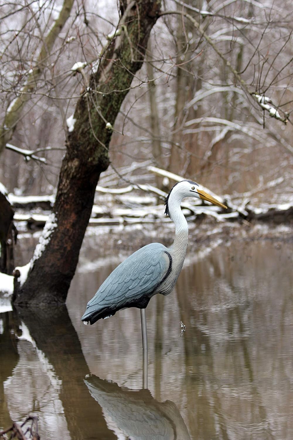 Realistic Blue Heron Decoy with Metal Stake