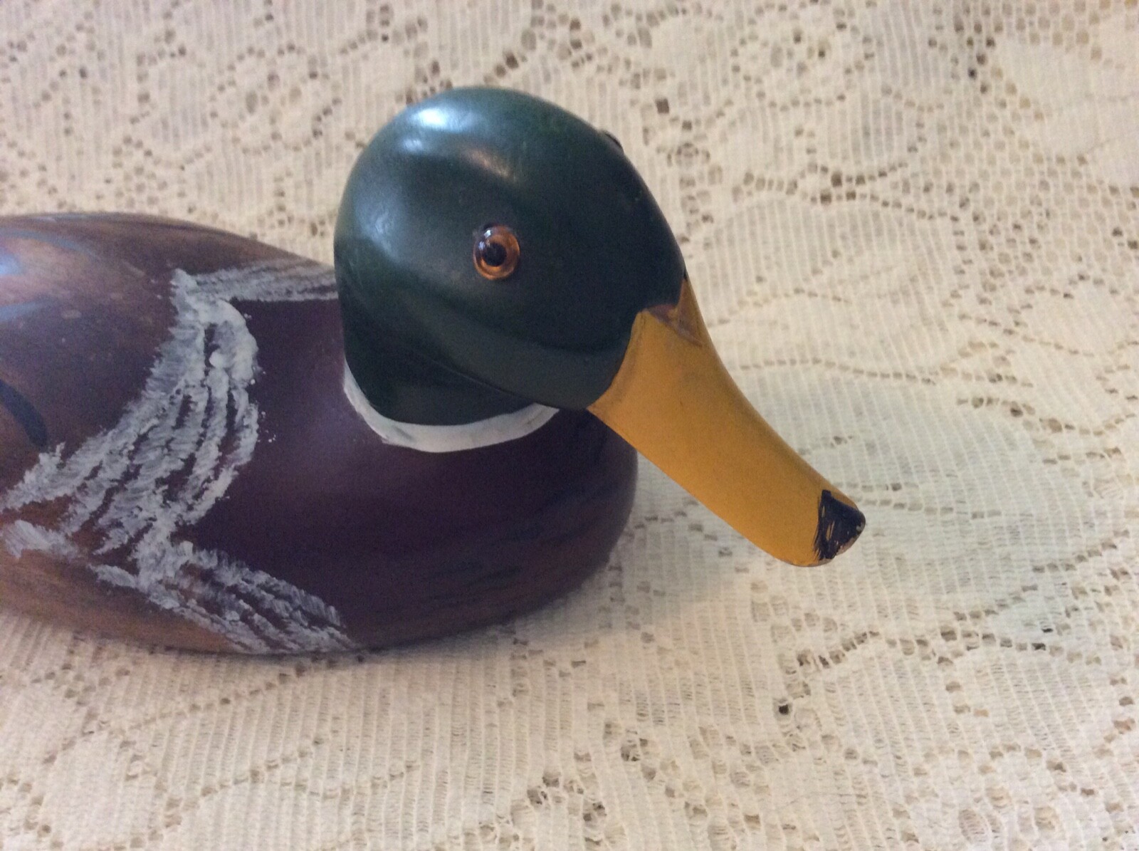 Pair Wooden Duck Decoy~Glass Eyes-Hand Made And Painted 13 3/4″ –10 1/4″ Long