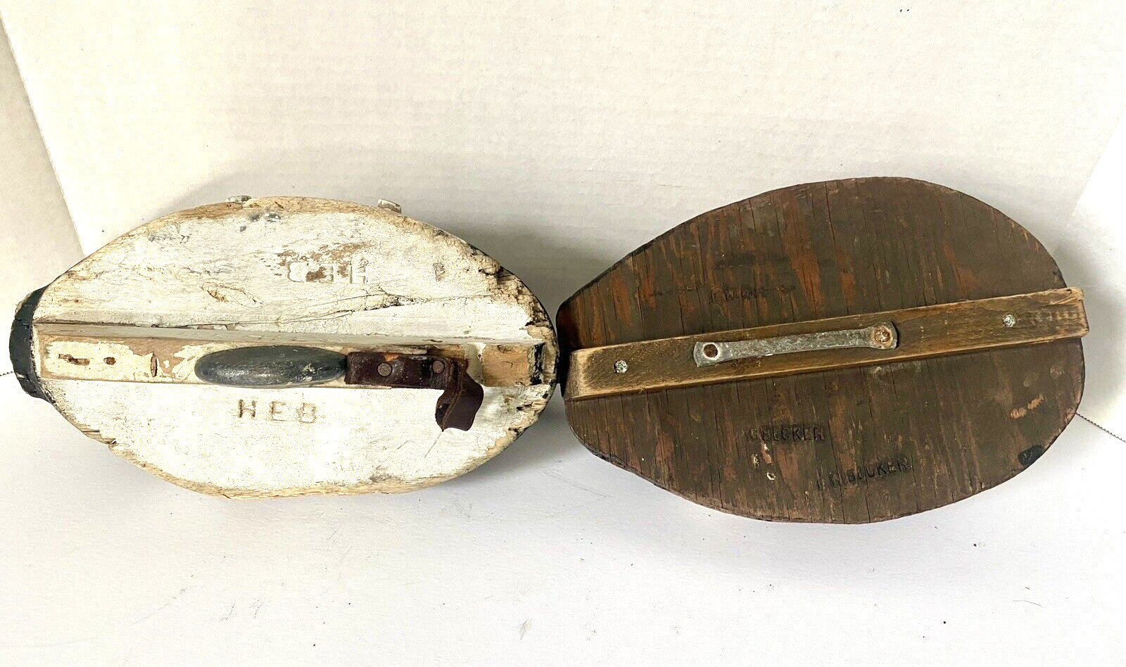Vintage Scaup Duck Decoy Pair, Keel & Weight on Base, 1 Wood Body & 1 Cork Body