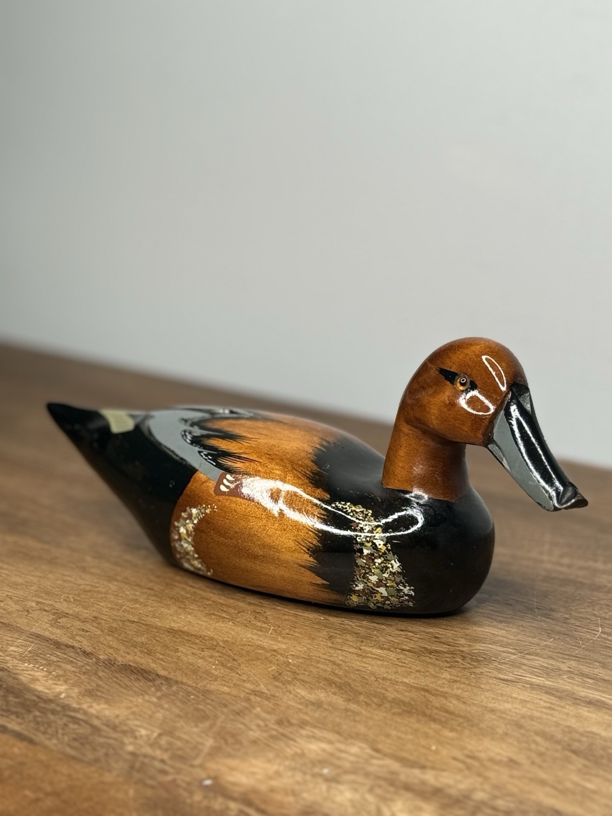 Vintage 1984 Hand Carved Wooden Painted Duck Decoy Pintail Glass Eyes 10 Inches