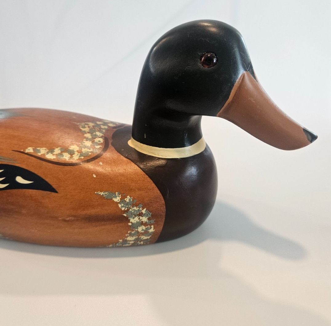 Vintage Wildfowler Wood Carved Mallard Duck Decoy Hand Painted 9 1/2”