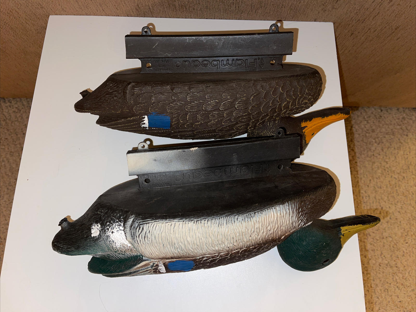 (2) Flambeau Mallard Hen Ducks Decoys Vintage Male Female Plastic No Weights LOT