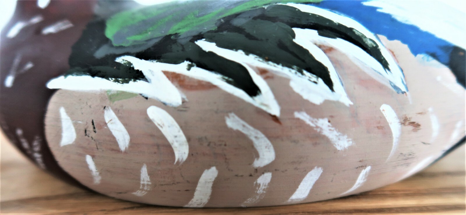 Duck Decoy Wood Carved Unsigned Black Blue Green and Gray Bird Collectible