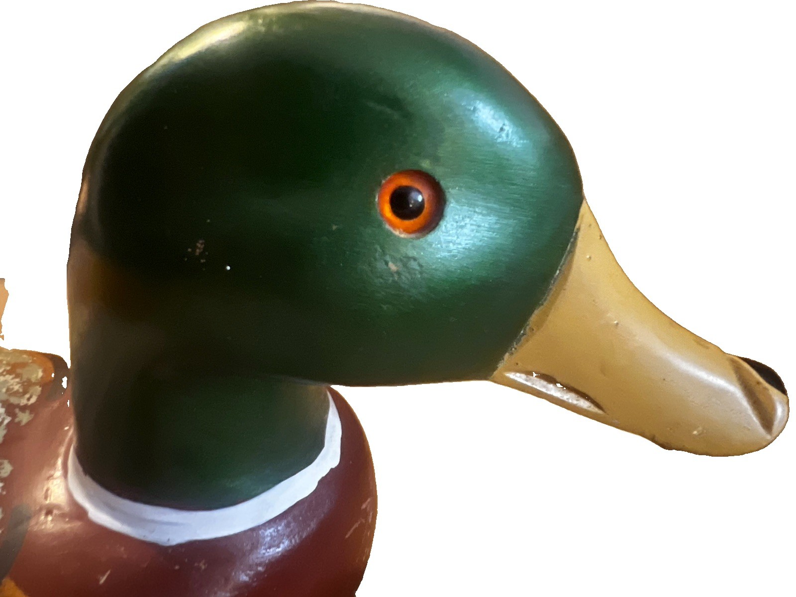 Vintage Hand Carved Painted Wooden Mallard Duck Decoy Home Decor Glass Eyes 14”