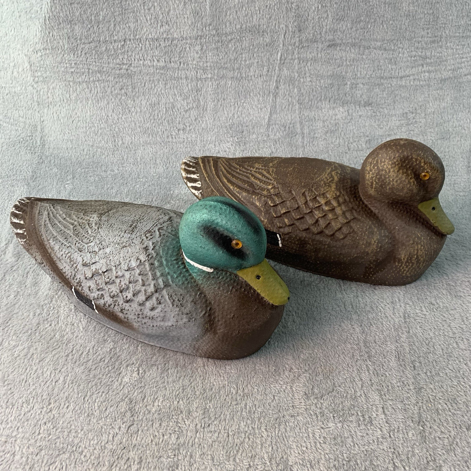 Vtg Paper Mache Decoys Mallard Drake & Hen Compressed Paper Glass Eyes Excellent