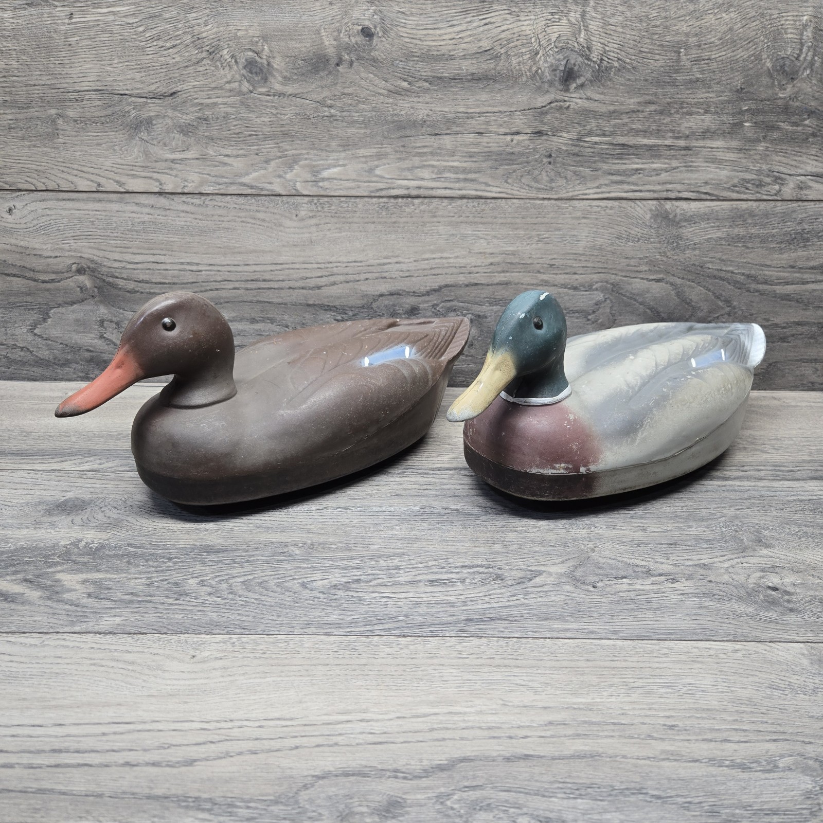 Vintage Herter’s Plastic Mallard Drake & Hen Pair 2 Duck Decoys Hunting Decor