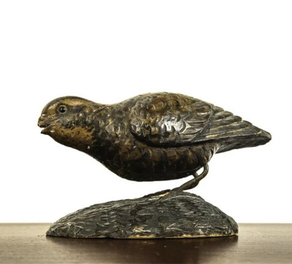 ANTIQUE BIRD DECOY -HAND CARVED- 19th Century WOOD BASE Shore or Song Folk Art