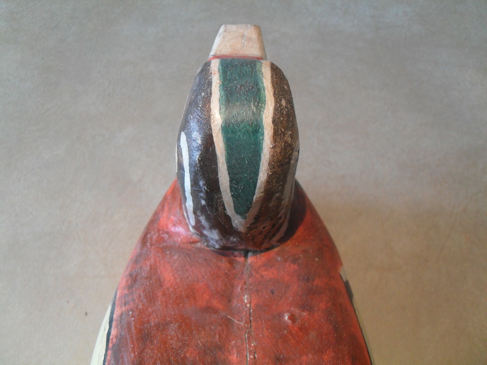 Primitive folk art hand made painted carved wood duck decoy