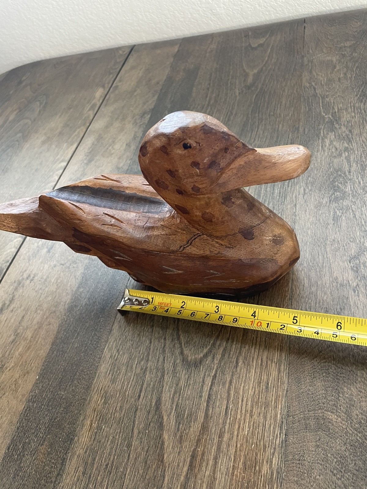 Solid Wood Duck Decoy Handmade & Carved Gorgeous Details 9” Long Wood Duck Decor