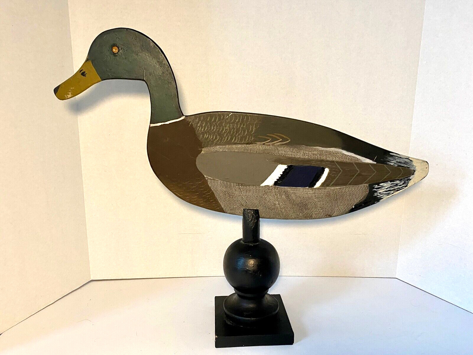 Vintage Folk Art Wood Decorative Mallard Duck Decoy, Hand Painted, Unsigned