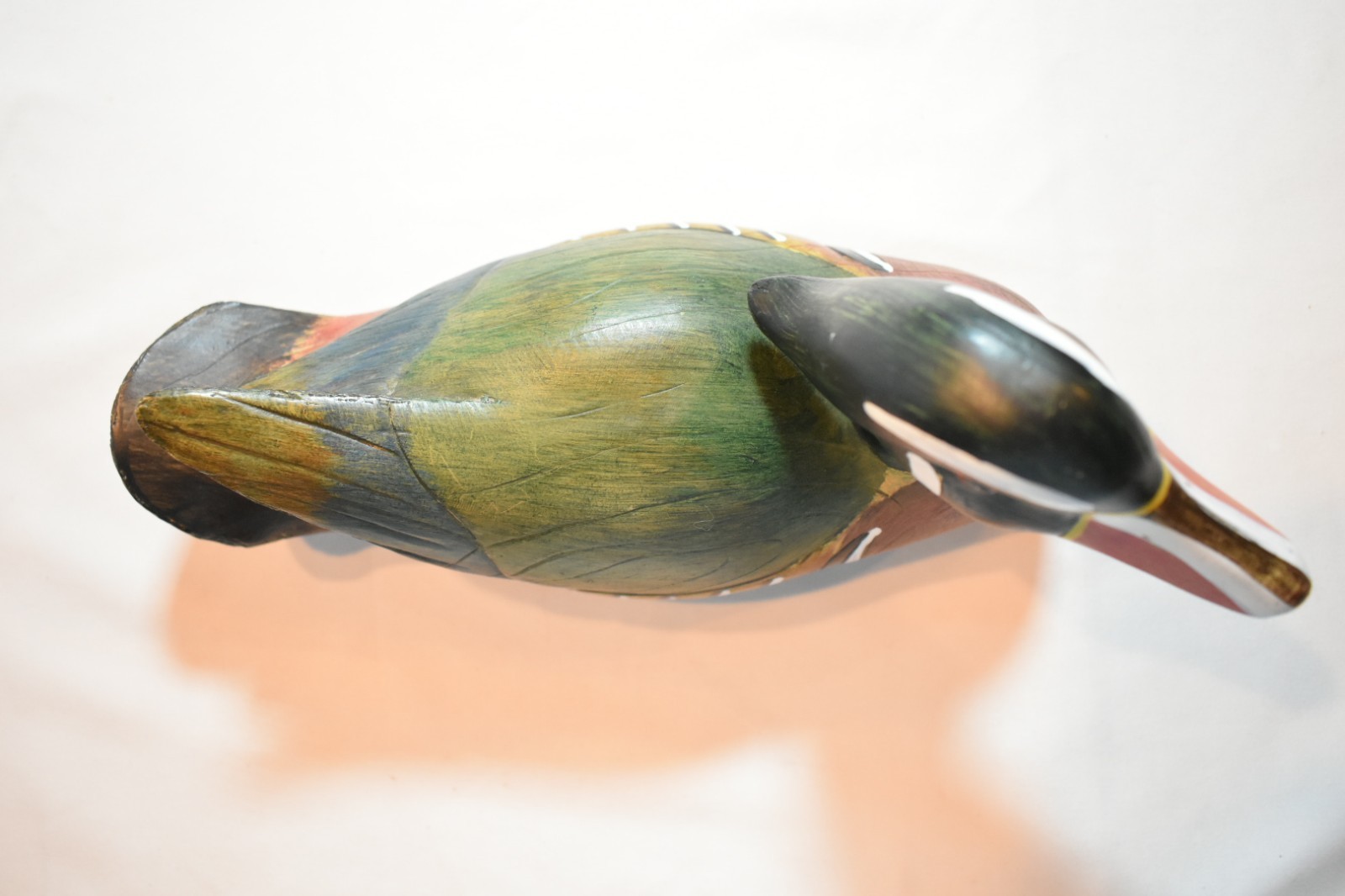 Unsigned Hand-Carved & Hand-Painted Wooden Wood Duck Drake Decoy, 10 In