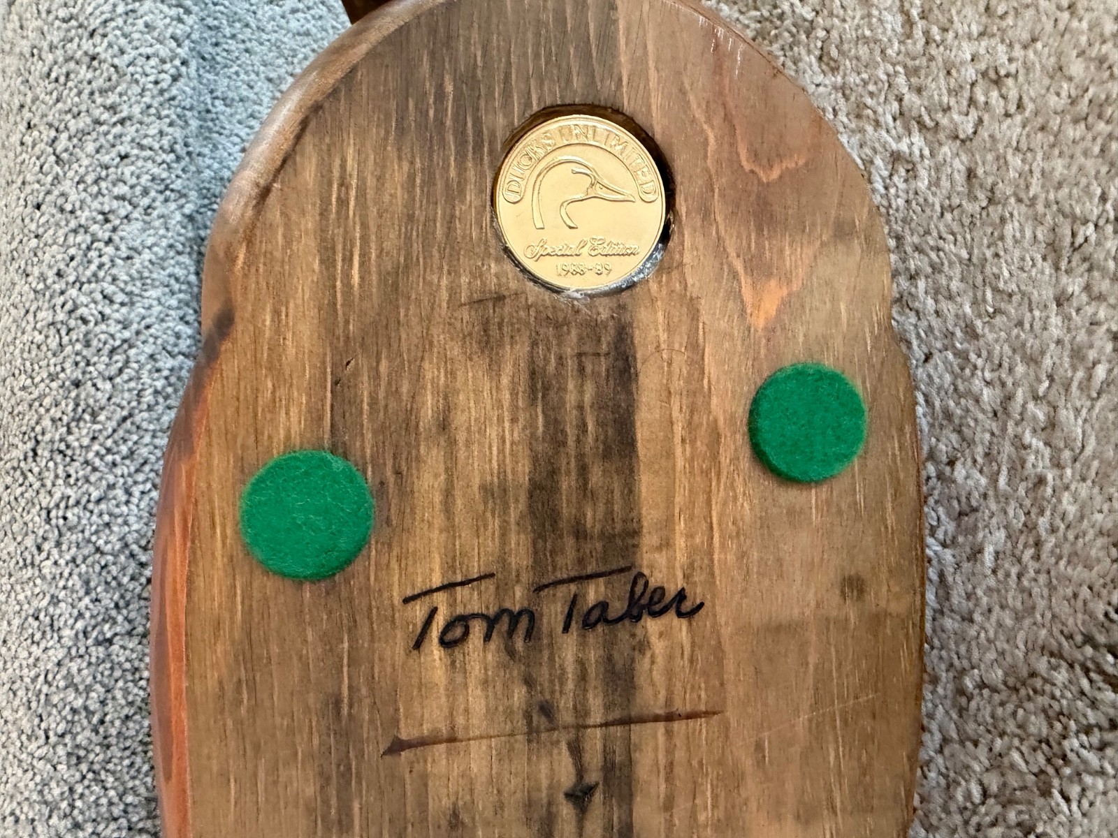 Tom Taber Shoveler Decoy, Ducks Unlimited Special Edition Medalion from 1988