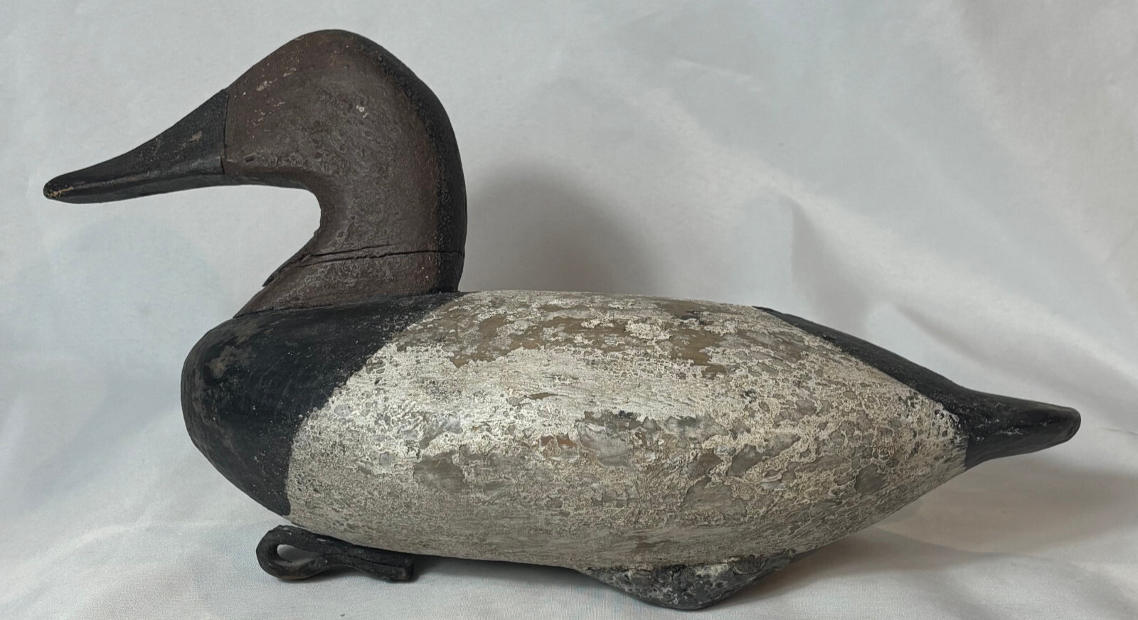 Vtg Working Canvas Back Duck Decoy With Strap & Weight Hand Made CHIPPY