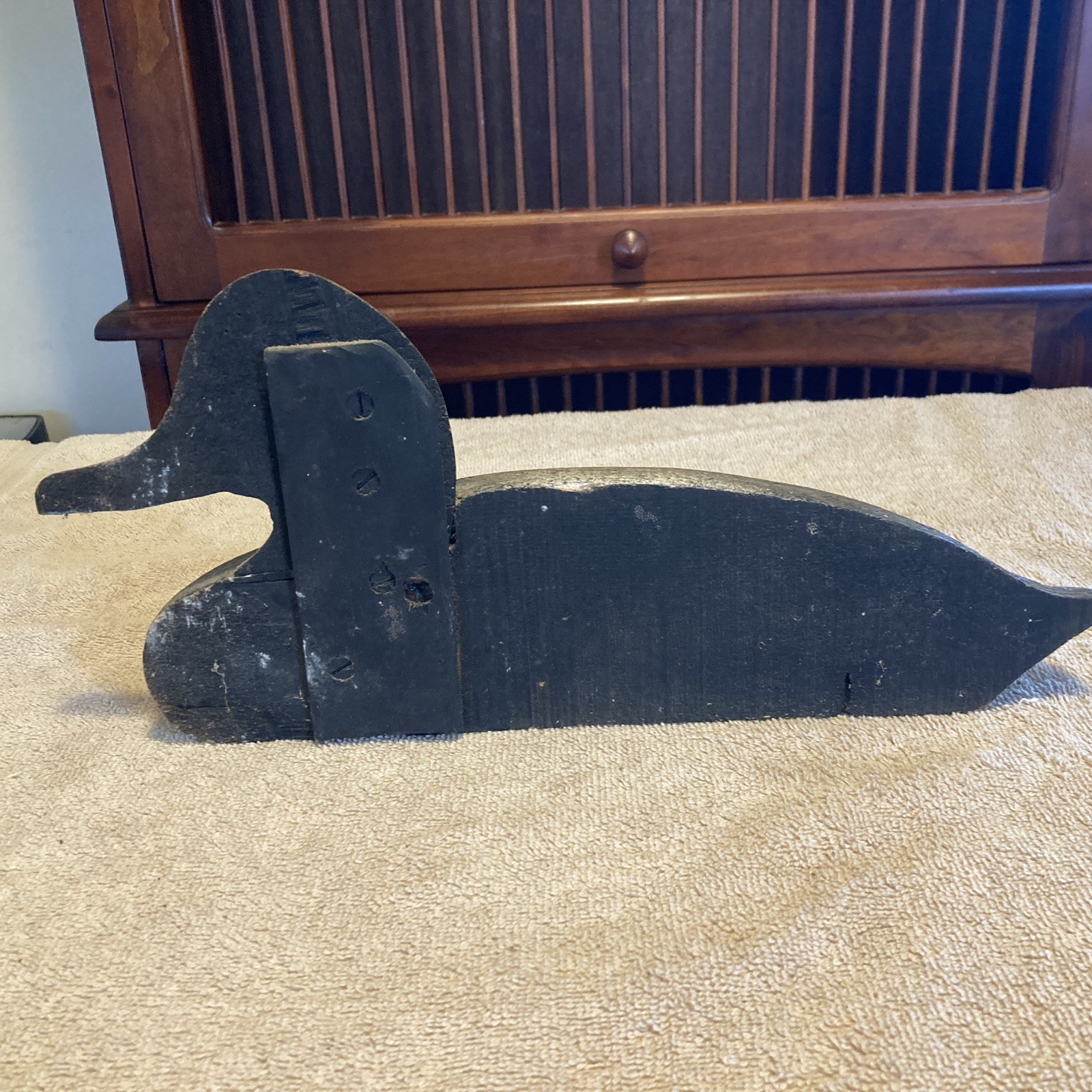 Vintage Folk Art Wooden Hand-Carved Duck Decoy – Cut In Half For Home Display