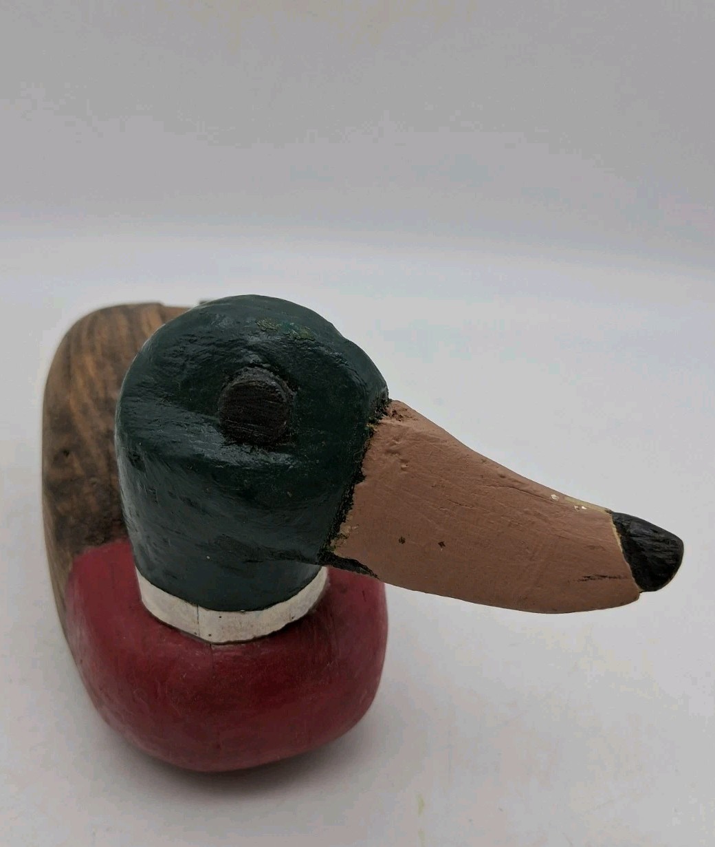 Folk Art Wooden Mallard Duck Decoy Hand Painted Carved Original Bird Vintage 8”