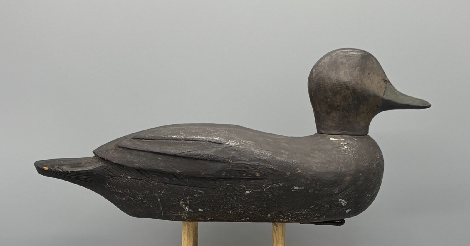 *QUEBEC* ORIGINAL PAINT BLACK DUCK VINTAGE DECOY DUCK *RAISED WING & FTHR CARVNG
