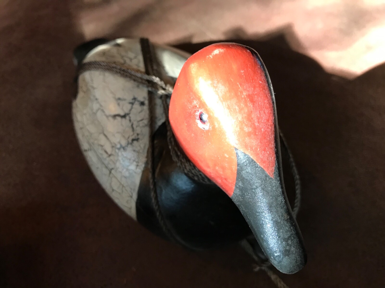 HAND-CARVED WOOD RED HEADED PIN DUCK DECOYS by Wm. Willet