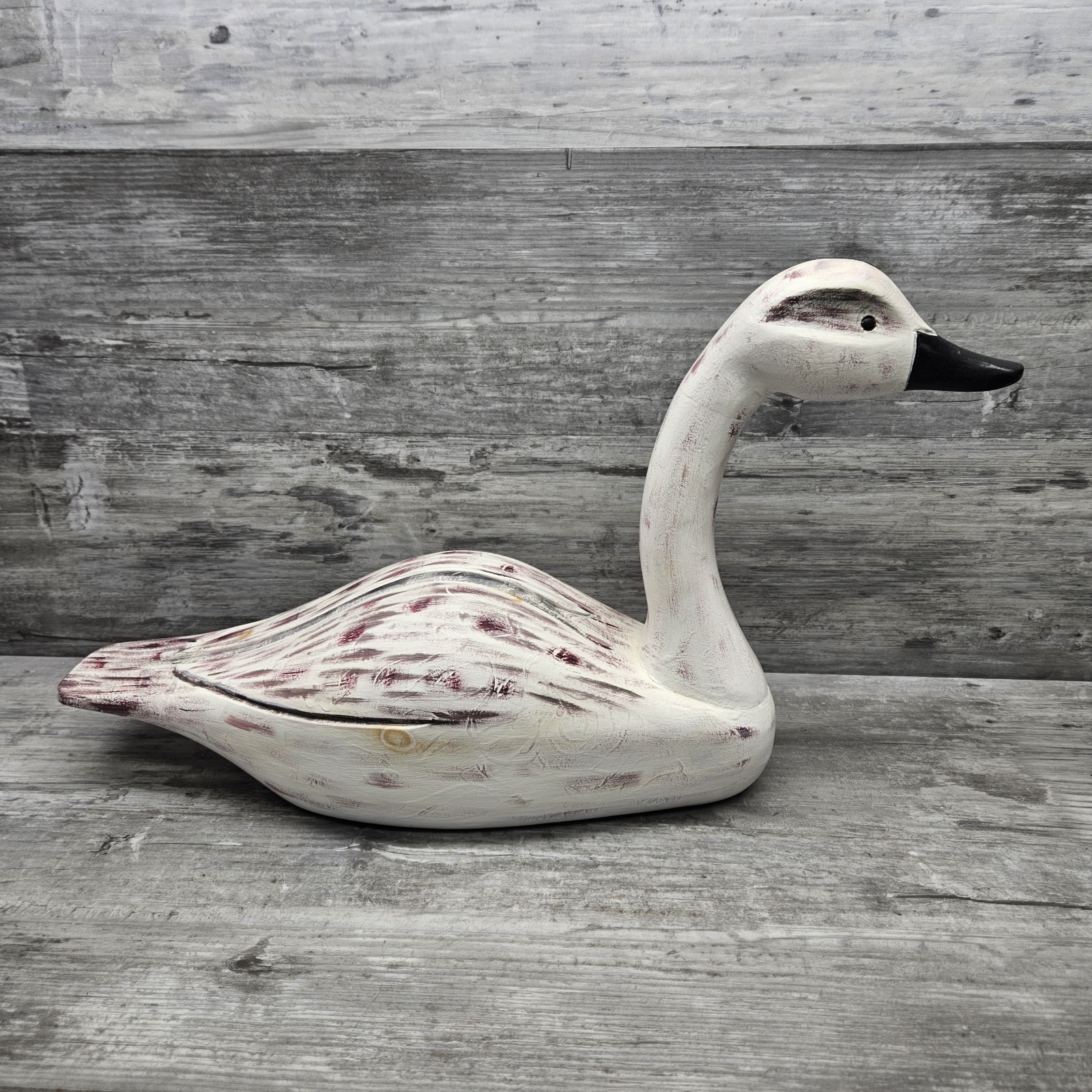 Vintage Carved Wood Goose Swan Wooden Decoy Sculpture Not Signed
