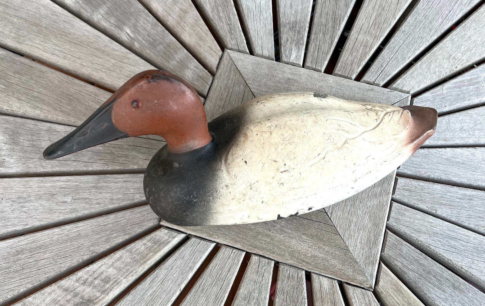 Vintage Decoy Canvasback Drake 14″ Duck Distressed Feather-Lite K. C. Kansas USA