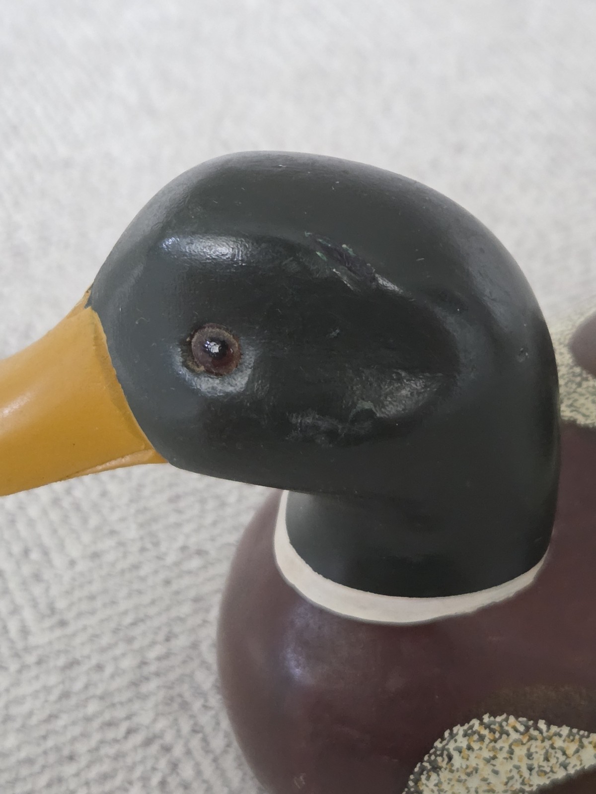 Vintage Hand Carved Painted Wooden Mallard Duck Decoy Home Decor Glass Eyes 10”